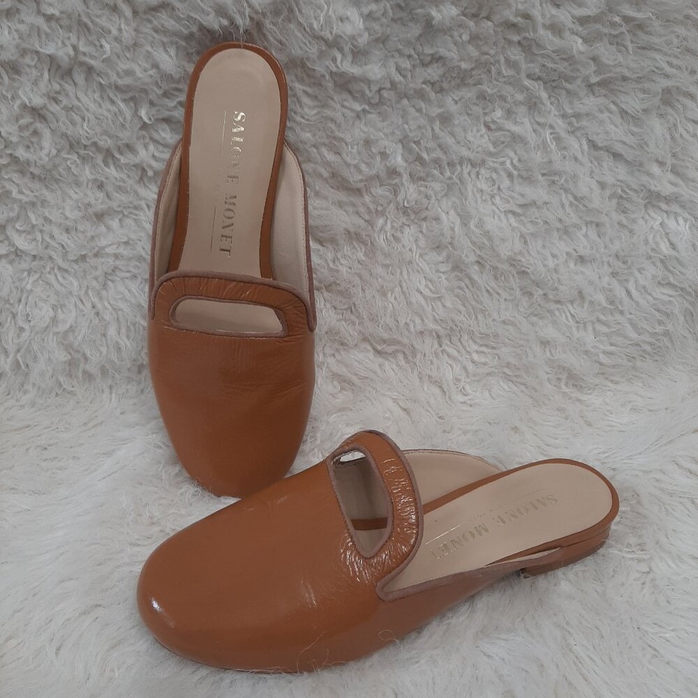 Salone Monet Women’s Brown Patent Leather Mule Slipper US 6.5
